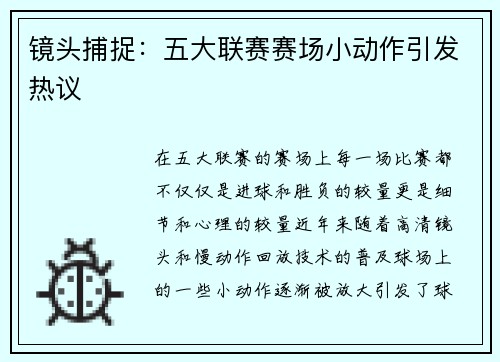 镜头捕捉：五大联赛赛场小动作引发热议