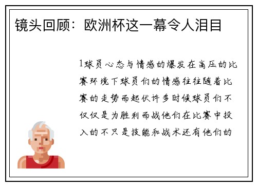 镜头回顾：欧洲杯这一幕令人泪目