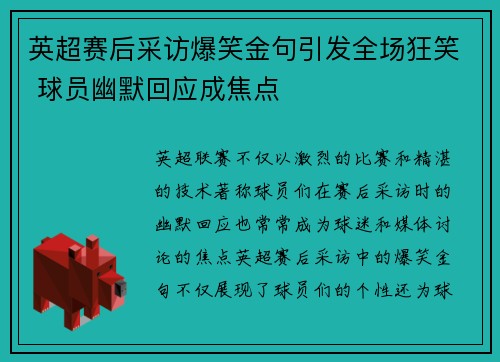 英超赛后采访爆笑金句引发全场狂笑 球员幽默回应成焦点